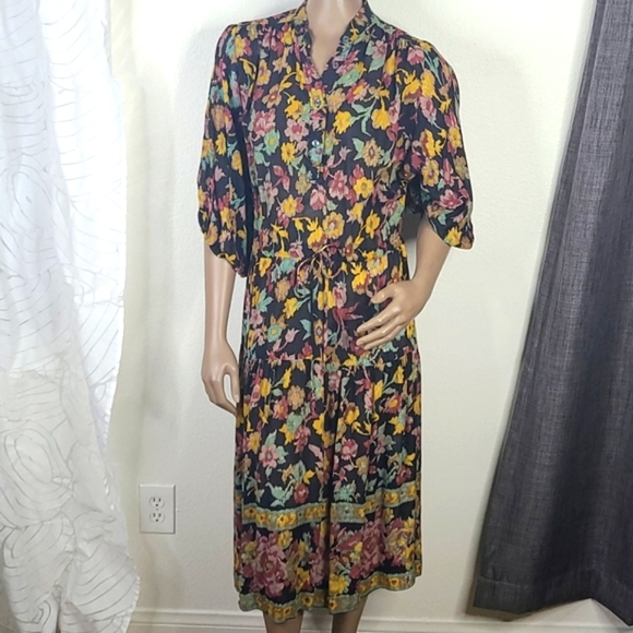 unbranded Dresses & Skirts - Floral Print Dress Size Medium Black Multicolored Chiffon Bohemian Fall Vacation